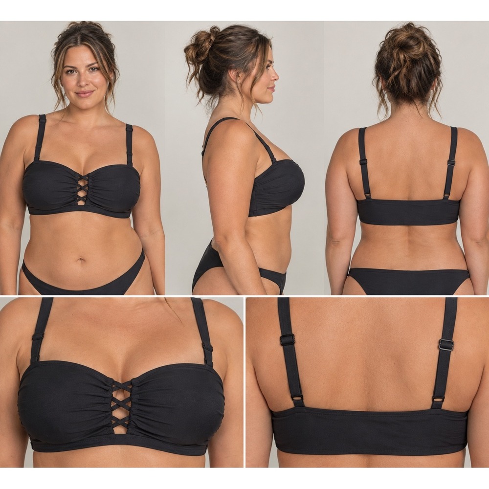 Torrid Black Lattice Lace Up Bandeau Bikini Top Underwire Plus Size 1 1X Swim